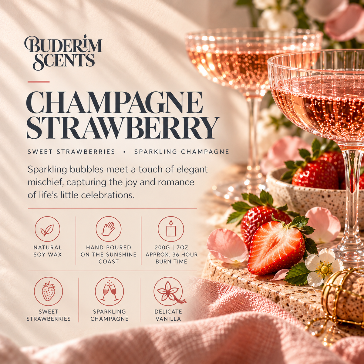 Champagne Strawberry Soy Wax Candle
