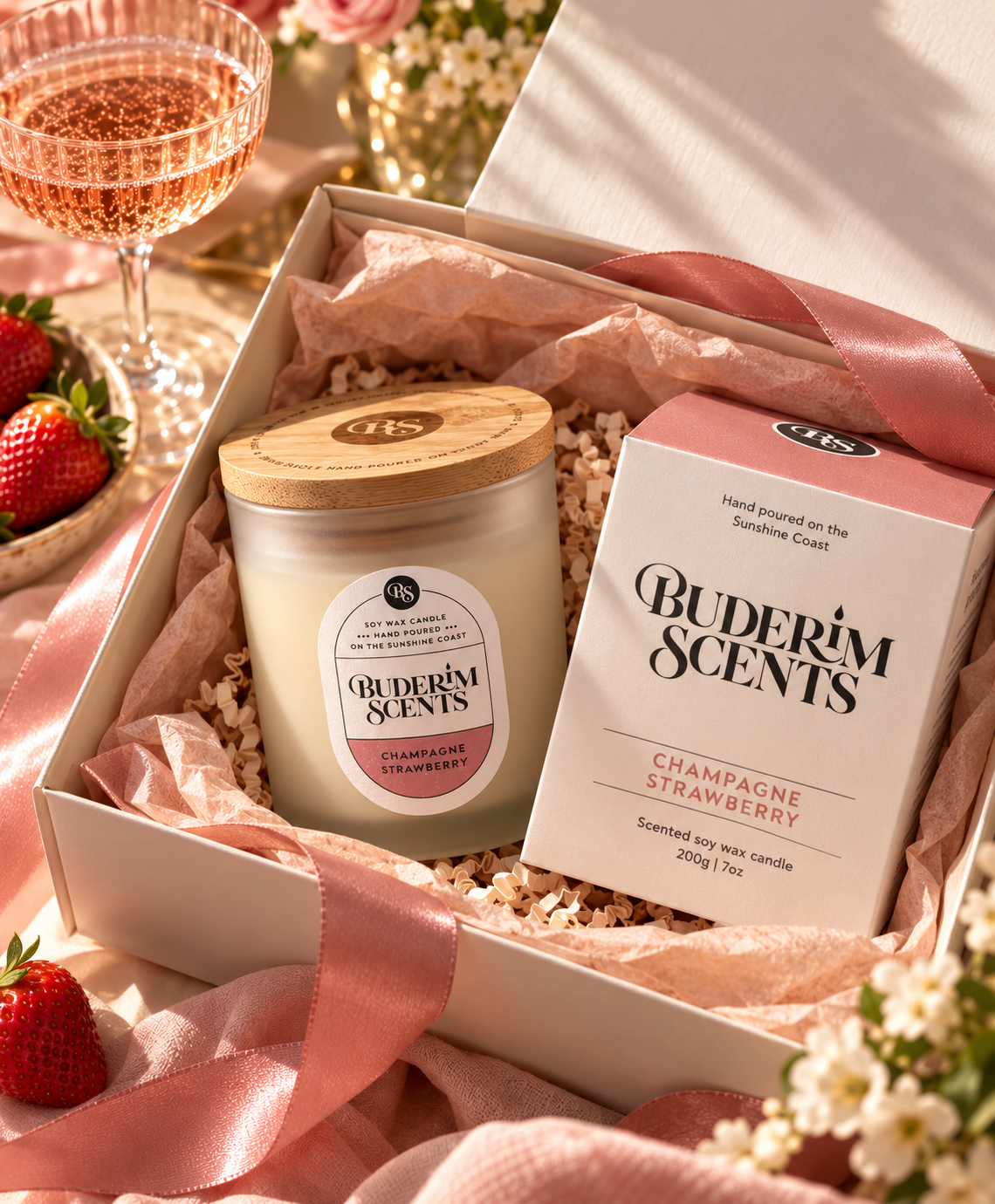 Champagne Strawberry Soy Wax Candle