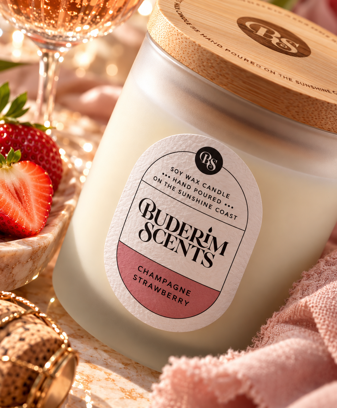 Champagne Strawberry Soy Wax Candle